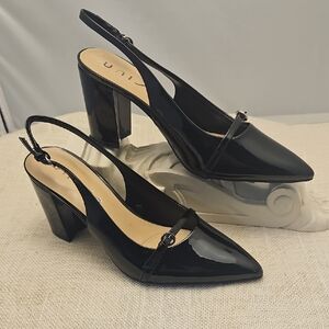 Unisa Glossy Black Slingback Heels